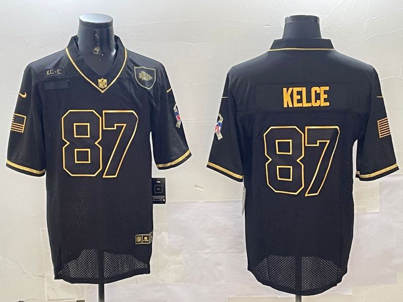 Men Kansas City Chiefs #87 Kelce Gold Black 2024 Nike Limited NFL Jersey style 0108